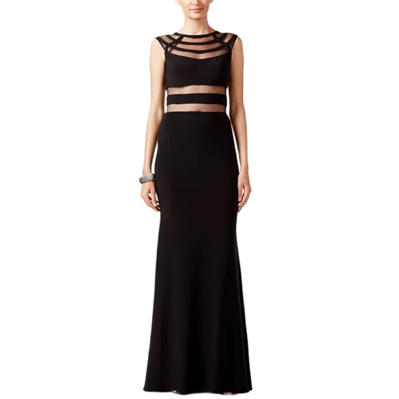 Betsy & Adam Cutout Illusion Maxi Gown Black - Picture 3 of 9